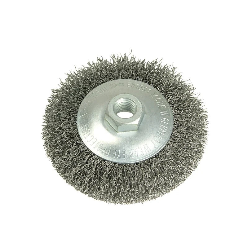 Lessmann Conical Bevel Brush 100mm x M14 Bore, 0.35 Steel Wire - 422.177
