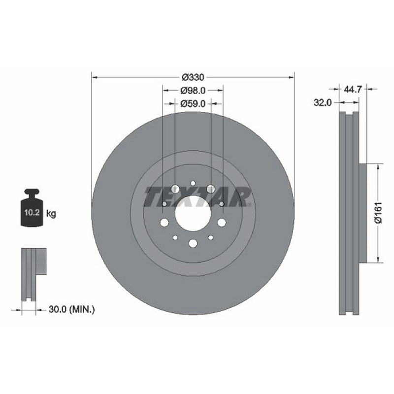 Textar 2 x Vented Front Brake Discs 92119600