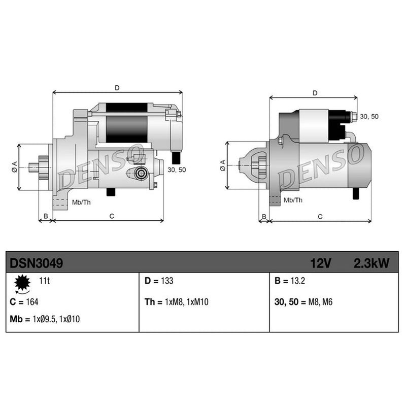 Denso Starter Motor 12V 2.3kW 12 Teeth DSN3049