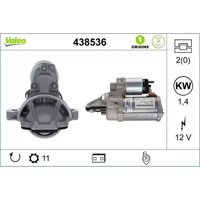 Valeo Starter Motor 12V 1.4kW 11 Teeth 438536