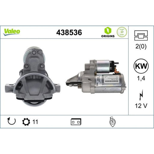 Valeo Starter Motor 12V 1.4kW 11 Teeth 438536