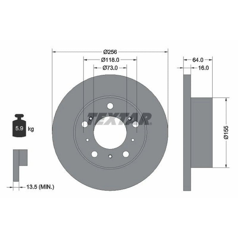 Textar 2 x Solid Front Brake Discs 92034400