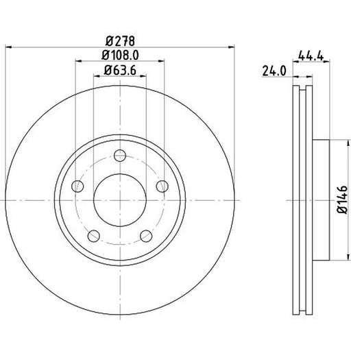 DON 2 x Internally Vented Front Brake Discs PCD18732