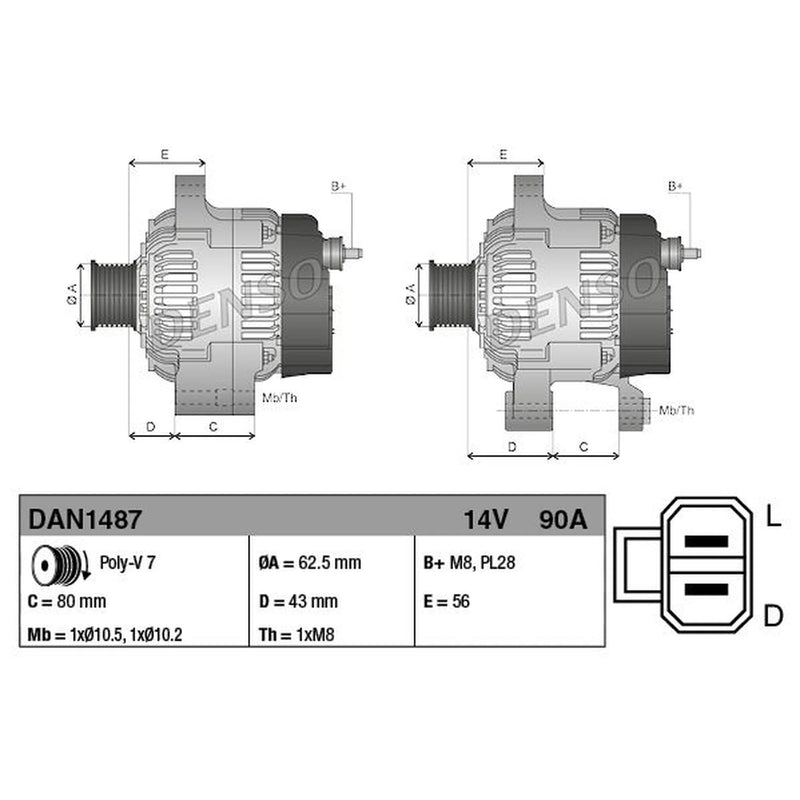 Denso Car Alternator 12V DAN1487