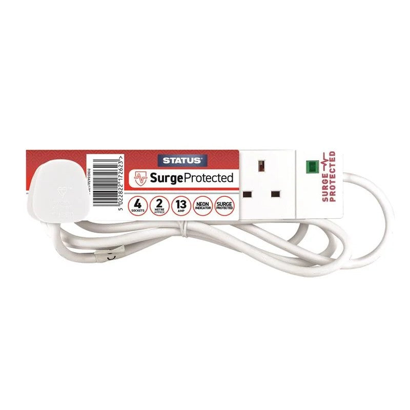 Status International® Surge Protected Extension Lead 240V 4-Gang 13A White 2m