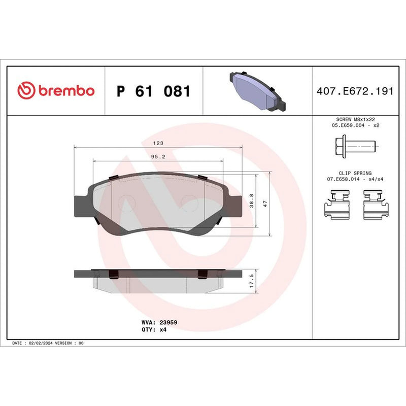 Brembo 4 x Front Brake Pad Set P61081
