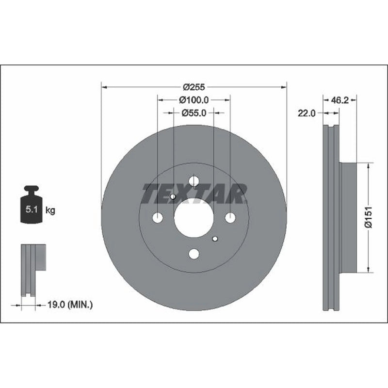 Textar 2 x Internally Vented Front Brake Discs 92344803