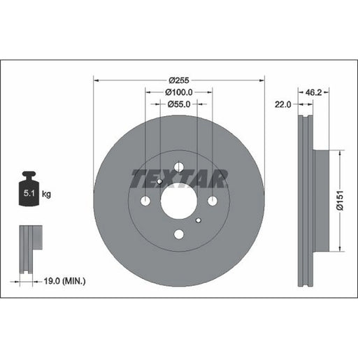 Textar 2 x Internally Vented Front Brake Discs 92344803