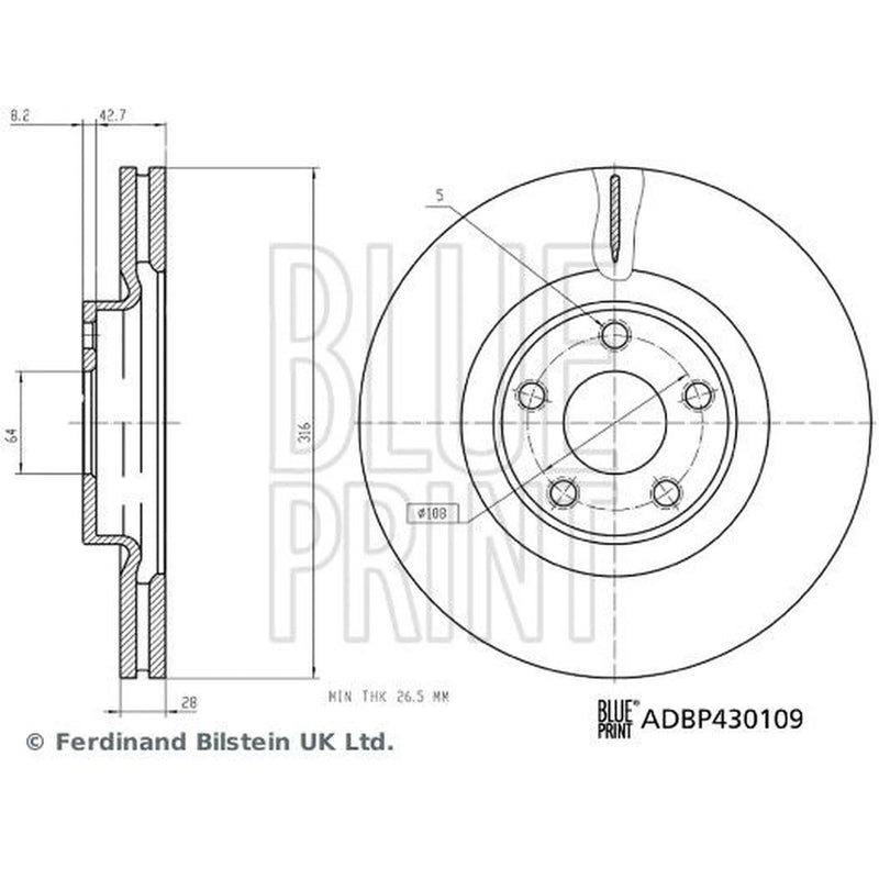 Blue Print 2 x Vented Front Brake Discs ADBP430109