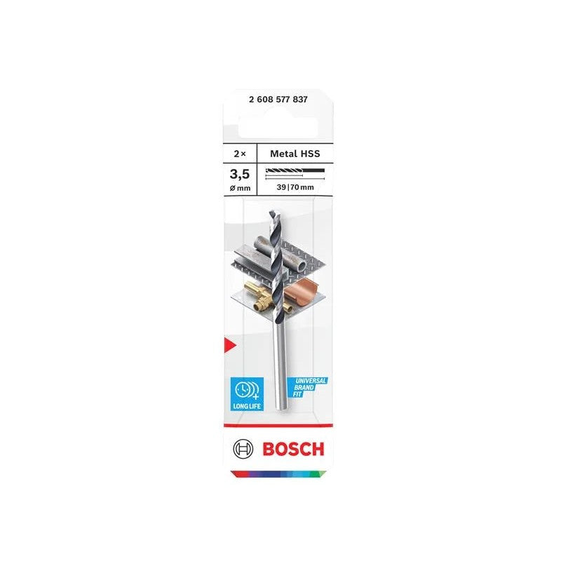Bosch Powertool Accessories Metal HSS Twist Drill Bit 3.5 x 39 x 70mm (Pack of