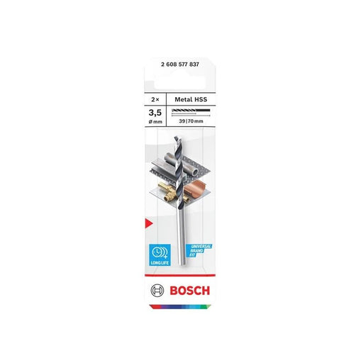 Bosch Powertool Accessories Metal HSS Twist Drill Bit 3.5 x 39 x 70mm (Pack of