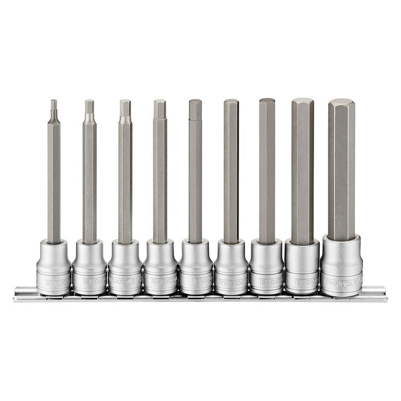 Teng Tools 3/8" Long Hex Bit Socket Clip Rail Set 9 Pieces