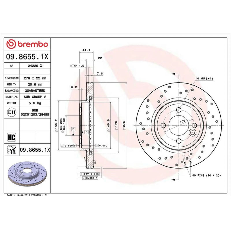 Brembo Xtra 2 x Perforated/Vented Front Brake Discs 09.8655.1X