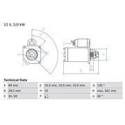 Bosch Starter Motor 12V 3kW 10 Teeth 0 986 017 750