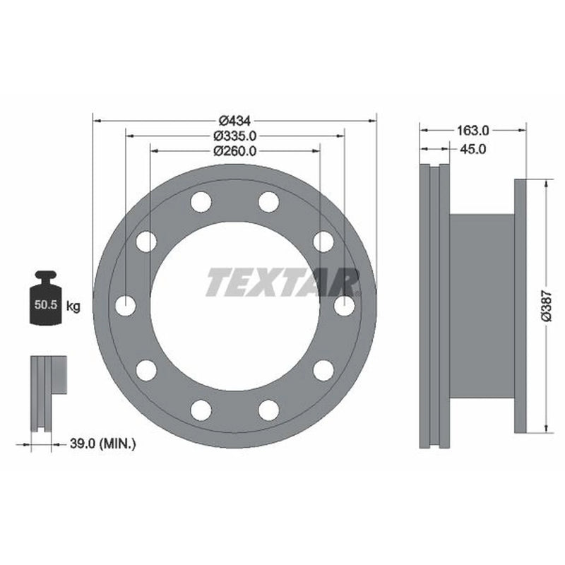 Textar 2 x Internally Vented Rear Brake Discs 93193000