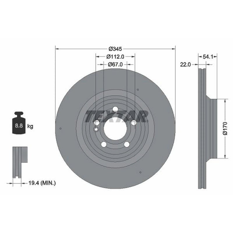 Textar 2 x Vented Rear Brake Discs 92307005