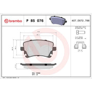 Brembo 4 x Rear Brake Pad Set P85076