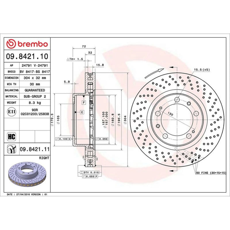 Brembo 2 x Perforated/Vented Front Brake Discs 09.8420.11
