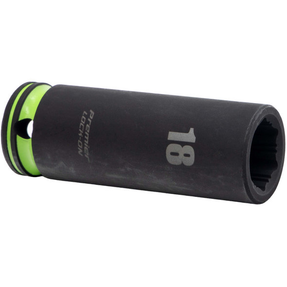 Sealey 1/2"Dr Lock-On Deep Impact Socket 18mm (Green Coded Ring)