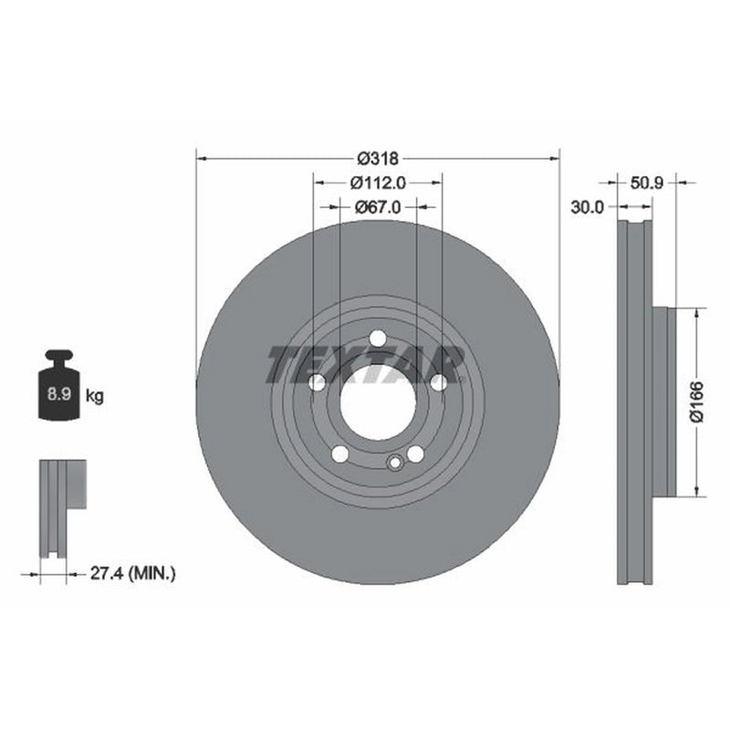 Textar 2 x Vented Front Brake Discs 92316705