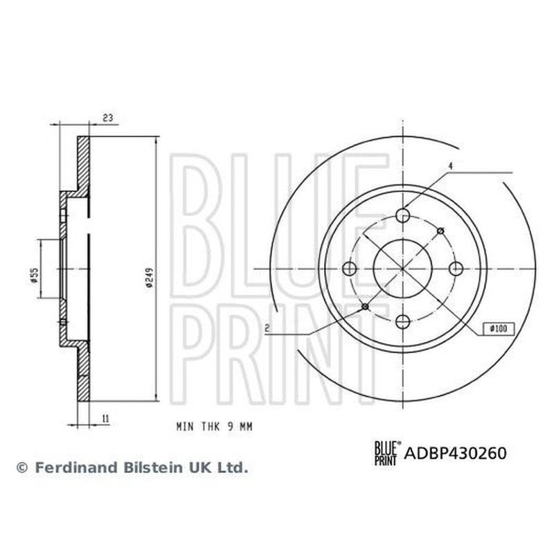 Blue Print 2 x Solid Rear Brake Discs ADBP430260