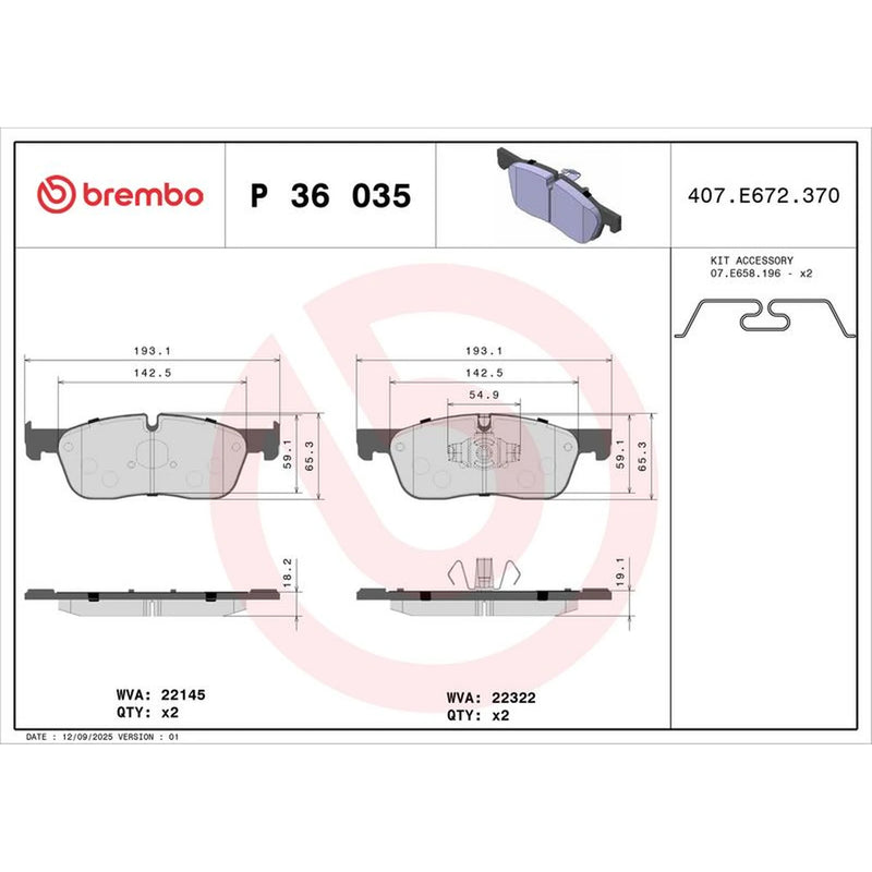 Brembo 4 x Front Brake Pad Set P36035