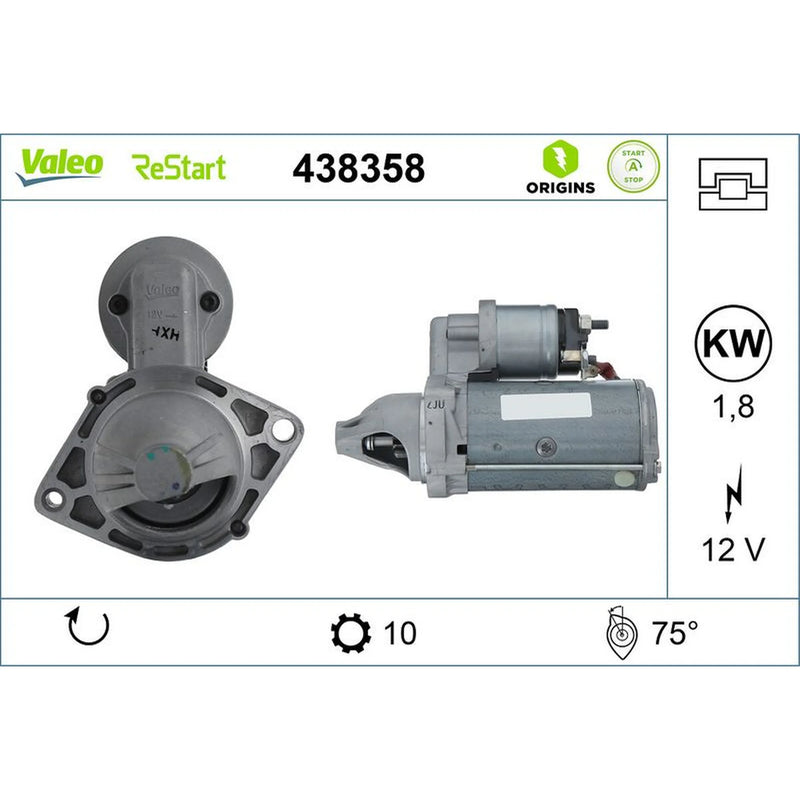 Valeo Starter Motor 12V 1.8kW 10 Teeth 438358