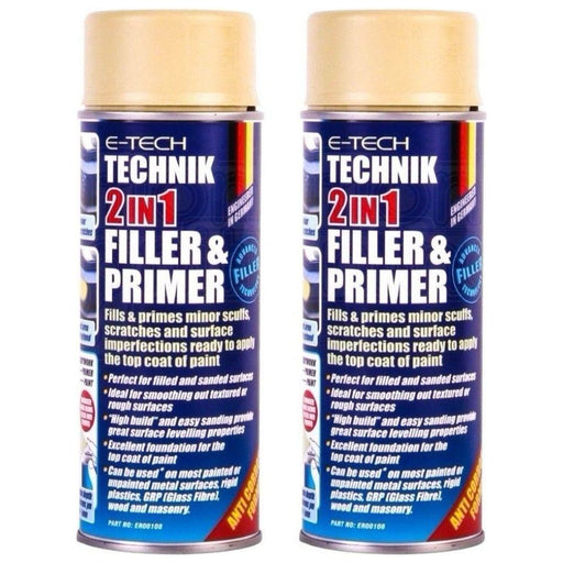 2x E-Tech Technik 2-in-1 Filler & Primer Car Body Repair Paint Undercoat 400ml Can E-Tech  - Town Parts