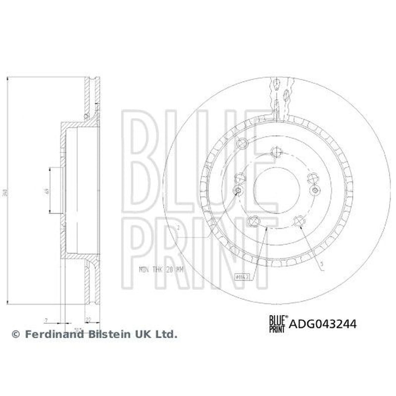 Blue Print 2 x Internally Vented Rear Brake Discs ADG043244