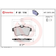 Brembo 4 x Rear Brake Pad Set P61114