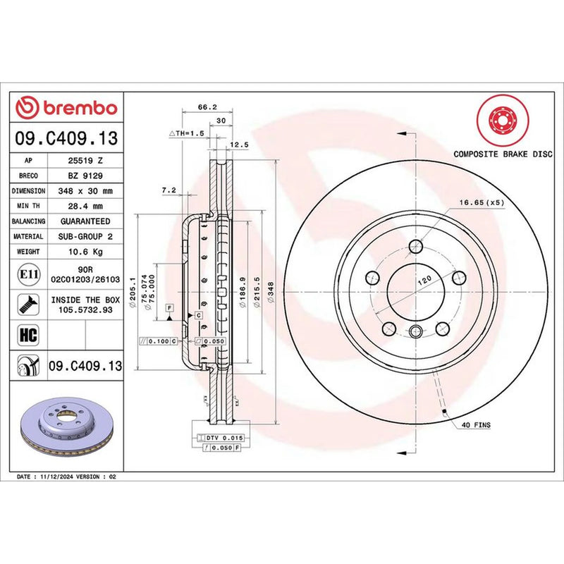 Brembo 2 x Aluminium Front Brake Disc Hub Brake Discs 09.C409.13