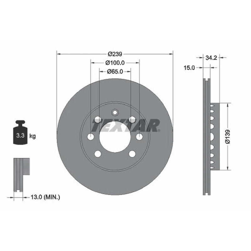Textar 2 x Externally Vented Front Brake Discs 92106403
