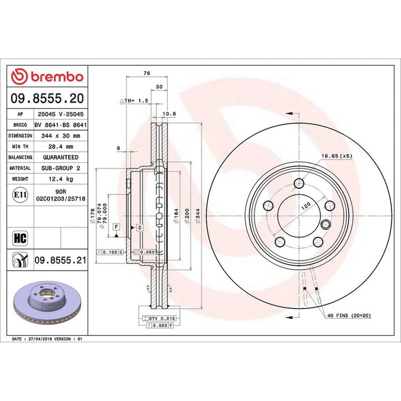 Brembo 2 x Front Brake Discs 09.8555.21