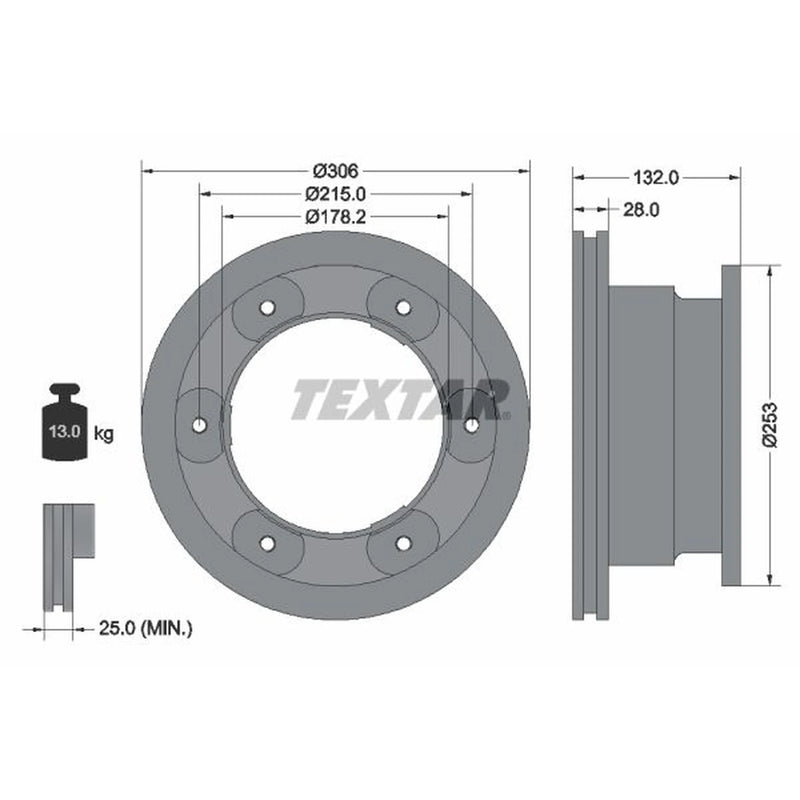 Textar 2 x Vented Rear Brake Discs 93177703