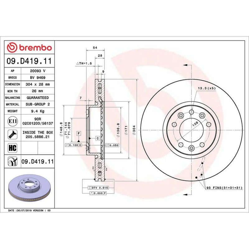 Brembo 2 x Front Brake Discs 09.D419.11