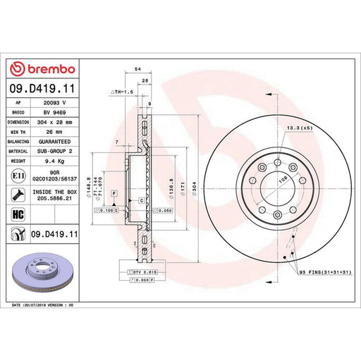 Brembo 2 x Front Brake Discs 09.D419.11