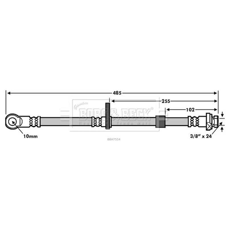 Borg & Beck Brake Hydraulic Hose Line Front Left BBH7554