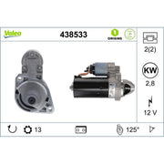 Valeo Starter Motor 12V 2.5kW 13 Teeth 438533