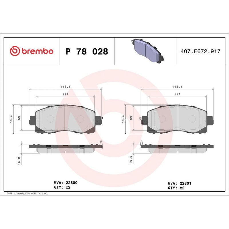 Brembo 4 x Front Brake Pad Set P78028