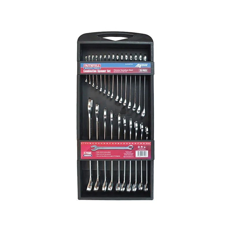 Faithfull Chrome Vanadium Comb Spanner Set, 25 Piece - FAISPASETC25