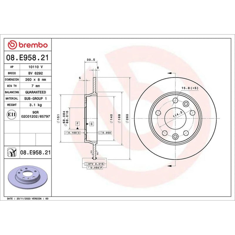 Brembo 2 x Solid Rear Brake Discs 08.E958.21