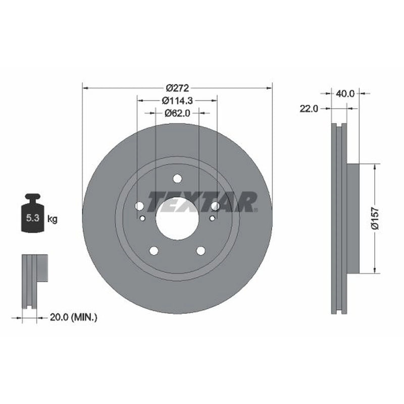 Textar 2 x Internally Vented Front Brake Discs 92289403