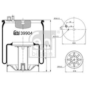 Febi Air Suspension Bellow 196mm non-steered leading axle 39904