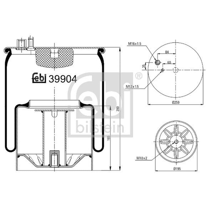 Febi Air Suspension Bellow 196mm non-steered leading axle 39904