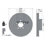 Textar 2 x Internally Vented Front Brake Discs 92269505