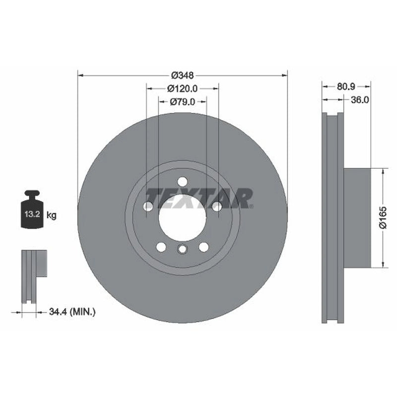 Textar 2 x Internally Vented Front Brake Discs 92269505