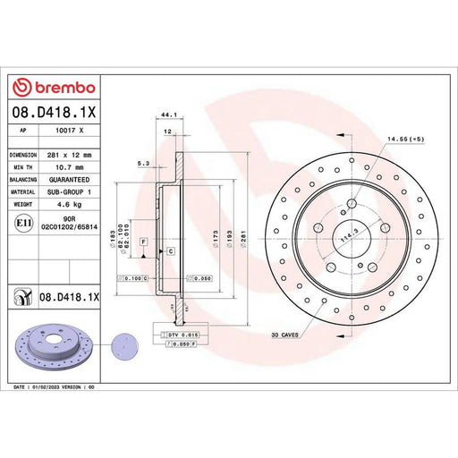 Brembo Xtra 2 x Perforated Rear Brake Discs 08.D418.1X