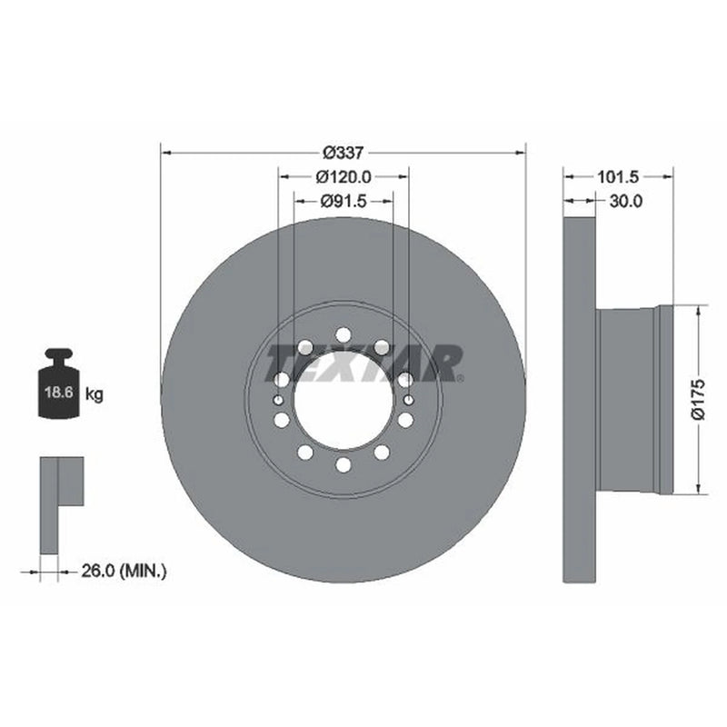 Textar 2 x Solid Front Brake Discs 93308600
