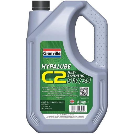 Granville Hypalube Fully Synthetic 5w30 C2 Engine Oil 5 Litre 5L Mid SAPS Granville  - Town Parts