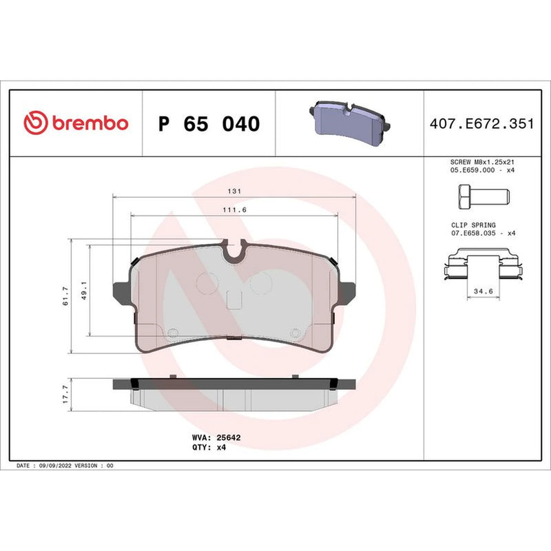 Brembo 4 x Rear Brake Pad Set P65040